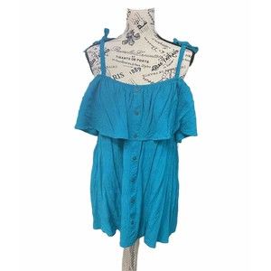 NWT Boutique Polynesian Blue Cold Shoulder Sleeve Spaghetti Strap 2X